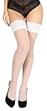 BANANALU 20 Den halterlose Strümpfe Spitzenbund 9 cm Blumenmuster sexy Overkniestrümpfe Flirt 20 Bianco XL/XXL