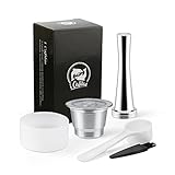 wiederverwendbar nachfüllbare Kapseln aus Edelstahl für nes presso, Pinsel + Löffel (Kapsel+Tamper+Powder Filling Aid)