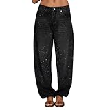 Wide Leg Jeans Damen Casual Strass Lose Harem Jeanshose Weites Bein Baggy Denimhose Niedrige Taille Denim Hose Gerade Jeanshosen Elegante Streetwear