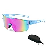 Fahrradbrille Herren Damen, Fahrradbrille Winddicht UV 400, Bunte Fahrrad Brille Anti-Uv, Rennrad Brille für Outdooraktivitäten Wie Radfahren Laufen Klettern Autofahren Angeln Golf (Hellblau)