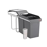 Hailo Abfallsammler Tandem 3650103 | 2fach Einbau-Mülleimer incl. 50 Müllbeutel | für Schränke ab 300 mm Breite | Bequemer Handauszug auf Rollenführung | Silber und Kunststoff Anthrazit