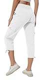 Huayuzh Damen Cargo Caprihose Wanderhose 3/4 Hose Sommer Cargohose Leichte Atmungsaktiv Athletisch Reisen Lässig Outdoorhose Weiß L