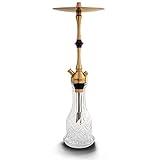 NPS Nargilem Premium Shisha Tradi | Hochwertig und Qualitativ aus Messing und Edelstahl | Traditionelle Wasserpfeife mit Kristallglas | Zeitloses Design (Gold/Accessoire Schwarz)