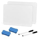2 Stück Stück Whiteboard klein, 21 x 29.7 cm A4 Doppelseitiges Schreibtafel Abwischbar mit 2 Stifte und 2 Whiteboards-Schwamm, Tragbare Tafeln Trocken für Schule Klassenzimmer, Zuhause und Büro