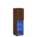 Eleganz TV-Schrank mit -Leuchten aus Holzwerkstoff & Glas in Eichen-Optik | 30,5x30x102 cm | Moderner Lautsprecher-Schrank für Wohnzimmer | Stauraumlösung & stilvolles Design