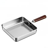 Rehoetom Edelstahl-Bratpfanne mit bequemem Massivholzgriff, flacher Boden für gleichmäßige Wärmeverteilung, physikalische Antihaftbeschichtung (16 cm quadratisch)