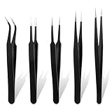 TIESOME 5 Stück Edelstahl Präzisionspinzette Set, 5 Stile Perlen Pinzette für Handwerk Antistatische Pinzette Set Maniküre Werkzeuge für Handwerk Schmuck Elektronik Laborarbeit