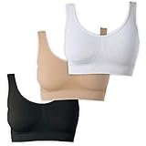 UnsichtBra Bustier Damen BH ohne Buegel | 3er Set Wohlfühl Bustiers Tops | Bügelloser Soft Bra | Schlaf Still Sport Crop Top Büstier schwarz, weiß, beige (wellbra_swh)(XL)