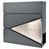 Verda Briefkasten mit Zeitungsfach, Postkasten Designer Wandbriefkasten mit Edelstahl, Schloss unter dem Deckel versteckt, 2X Schlüssel Zeitungsrolle, modern (SN3693-1)