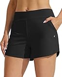 WILLIT Damen Badeshorts Swim Board Shorts Badehose Schwimmen Bottoms Tummy Control Bikini Shorts Beach Shorts 3,5 Zoll mit Liner Schwarz M