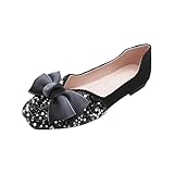 Damen Slipper mit Schmetterling Schleife und Glitzersteine, Pailletten Flache Schuhe für Freizeit, Weiches Innenfutter (Black, 39)
