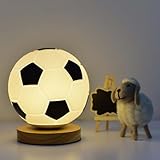 EOEO LED Akku Tischleuchte Kabellos Kugel Tischlampe Touch Dimmbar Holz Nachttischlampe Fußball Glas Lampenschirm USB Aufladbar Kleine Lampe mit Batterie Nachtlampe für Kinderzimmer Schlafzimmer