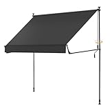 BellMax Klemmmarkise Markise Balkon ohne Bohren, 300 cm x (125 + 25 cm) Anthrazit, Balkonmarkise mit Handkurbel, Faltbarem Seitenarm, UV-Schutz, Wasserdicht & Höhenverstellbar