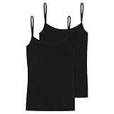 Schiesser Damen 2 Pack Spaghettitop Unterhemd - Modal Essentials Unterwäsche, Schwarz, 44 EU