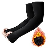 Lange Armstulpen, Arm Sleeves Winter für Männer und Frauen, Schwarz Arm Ärmel mit Daumenloch, Größe XL, Armlinge für Winter Radfahren, Fahren, Volleyball, Basketball, Laufen, Gaming, Outdoorarbeit