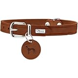 HUNTER Hundehalsband AALBORG, Farbe: cognac, robustes & strapazierfähiges Leder, starke Fettung, ideal für Hundesport & Alltag, mit Lederanhänger, Made in Germany, Größe: 37