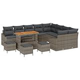 Homgoday 13-teilige Garten-Sofa-Garnitur mit Kissen Grau Poly Rattan Akazie Sofa Im Freien Model3362703