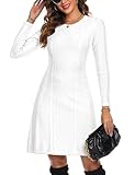 Aottori Strickkleid Damen Pulloverkleid Lange Winterkleid Pullover Herbst Winter Warme Minikleid Abendkleid Knielang Lässig Mode Sweatkleid Stickerei Pulli Elegant Weihnachtskleid Partykleid Weiß L