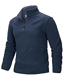 33,000ft Herren Fleecepullover Half Zip Fleece Pullover mit 2 Taschen Microfleece Outdoor Sweatshirt Strickjacke Navy Blau L