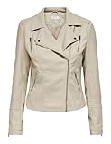 ONLY Damen Biker Kunstleder Jacke | Langarm Shacket Übergangs Blazer | PU Coated Shirt ONLGEMMA, Farben:Beige, Größe:38