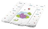 KiNDERWELT Premium Wickelauflage, wasserdichte Wickelunterlage mit Hippo, 50x70 cm, abwaschbare Wickeltischauflage in Weiß, leicht zu tragen, erhöhter Liegekomfort