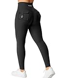 YEOREO Damen Sport Leggings mit Pockets V Taille Gym Leggings Butt Lifting Workout Yoga Fitness Leggings Schwarz M
