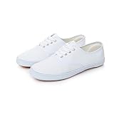Sneakers Damen Weiß - Canvas Sneaker Damen - Low Top Halbschuhe Leicht Stoff Schuhe Atmungsaktive Bequeme Segeltuchschuhe Freizeitschuhe Laufschuhe Turnschuhe Wanderschuhe Sportschuhe Gr.37-42