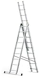 DRABEST Leiter PRO Serie Aluleiter 3-teilig Mehrzweckleiter 3x9 Stufen Leiter Multifunktionsleiter Kombileiter bis 150 kg Beslastbar - Arbeitshöhe 5,83 m - inkl. Eimerhaken
