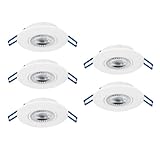 EGLO LED 5er-Set Einbaustrahler Zujar, Deckenstrahler schwenkbar, Einbauspots aus Kunststoff in Weiß, Deckenspots warmweiß, Ø 9 cm