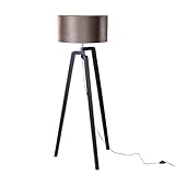 Qazqa - Klassisch I Antik Stehleuchte I Stehlampe I Standleuchte I Lampe I Leuchte Schwarz mit Braunem Samt-Schirm 50cm - Puros I Wohnzimmer I Schlafzimmer - Holz Rund - LED geeignet E27