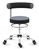 SANUS®-Gesundheitsstuhl | Rollhocker mit 360° Lehne, Fester Lehne, Sitzhöhe (42-51 cm), Stoffbezug grau/schwarz, Rollstopp-Rollen. Ergonomischer Bürostuhl, Erzieherstuhl