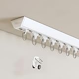 Gardinenstange ohne Bohren für - selbstklebende Decken-/Wandhalterung - Komplettset mit Laufrollen & Endkappen - perfekt für Schlafzimmer, Schränke & Badezimmer (Deckenweiß, 90 cm)