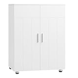 EUGAD Badezimmerschrank,schmaler Badschrank,Beistellschrank, Kommodemit 3 Ablagen, Schranktür, verstellbare Ablage, für Wohnzimmer, Küche, Flur, Freistehend Weiß