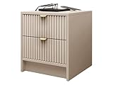 Mirjan24 Nachttisch Tireno 2SZ mit Schublade, geriffelte Fronten, B:35 x H:40 x T:40 cm, Nachtschrank, Nachtkonsole, Nachtkommode, Beistelltisch, Schlafzimmerkommode (Sandbeige.)
