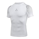 AMZSPORT Herren Kompressionsshirt Kurzarm Sportshirt Schnelltrocknend Laufshirt Funktionsshirt, Weiß Size L