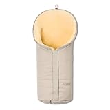 Hofbrucker Lammfell-Fußsack Eskimo für Babyschale, Kinderwagen, Buggy. Ab Geburt verwendbar. Kapuze in Mumienform schützt gut gegen Wind. In Deutschland hergestellt. Echtes Lammfell in Öko-Tex Qualität. Farbe: Beige