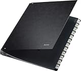 Leitz Pultordner, A4, 12 Fächer, 12 Plastik-Zahlen-Taben, 6 Sichtlöcher, Schwarze Hartpappe, Schwarz, 58120095