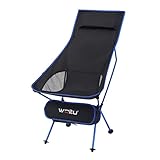 WOLTU Campingstuhl Angelstuhl klappstuhl faltstuhl, mit Tragetasche und Kopfstütze, bis 140KG belastbar Blau + Schwarz CPS8133sz