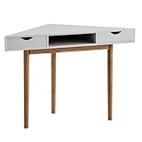 FineBuy Eckschreibtisch 80x80x78 cm Weiß Schreibtisch mit Schubladen, Homeoffice Computertisch Platzsparend mit Stauraum, Büro Ecktisch Laptoptisch Arbeitszimmer Holzbeine