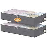 Huquter Unterbettkommode mit Deckel, 85 x 40 x 12 cm, Beige, wasserdichter Stoff, 2er Set