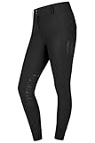 Equinate Damen Reithose Romy - Elegante Reithose mit Kniebesatz Grip Handytaschen und Glitzerapplikationen - atmungsaktiv elastisch rutschfest 40 Schwarz