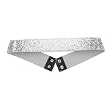 MOBUTOFU Breiter Gürtel mit Pailletten Hochzeitsgürtel Charme-Schlüsselanhänger Damen Gurt Modischer Taillengürtel elastischer breiter Taillengürtel Gürtel für Damen im Trend Grüßer Silver