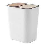 Generisch Mülleimer, 18 Liter, 2 Fächer, Mülltrennsystem, Abfalleimer Küche, Druckknopf-Deckeln Küchen Mülltonne, Softclose, Luftdicht, Dunkler Kaffee/Weiß