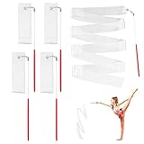 4 Stück Rhythmische Tanzbänder Gymnastikband mit Stab, Regenbogen Gymnastikband Tanzband Mit 30 cm Langem Band, Weiß, für Rhythmische Gymnastik Ausrüstung für Kinder Talent Shows Künstlerisches Tanzen