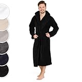 Blumtal Bademantel Herren Baumwolle 100% in L - OEKO-TEX zert. Morgenmantel Herren Kapuze - Bademantel Herren Frottee + Velours - Bademantel Sauna - Frottee Bademantel Herren - Bathrobe Men Schwarz