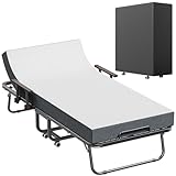 Sealong Klappbett 90x200cm Erwachsene mit ca.13CM Matratze, Verstellbarer Rückenlehne, Armlehnen, Rollen & Staubschutzbezug - Stabiler Metallrahmen, Gästebett Klappbar Reisebett bis 300kg