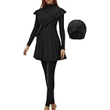 Xistuoz Hijab Badeanzüge für Damen, Badeanzüge, Sport, bescheidene Badebekleidung, Mode für Mädchen, Tauchen, Wakeboarden, Wassersport, Pool, Outdoor, Fitnessstudio, Schwarz , S