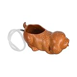Milisten Keramik Hund Brunnenspucker Gartendekor Wasserspiel für Aquarium Teich Wasserfall Skulptur Pflanzgefäß Braun Langlebig Natürliche Wasserfilterung für Außenbereich