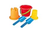 Hape 5-in-1 Strandset Sandspielzeug mit 2 Schaufeln, Eimer, Sieb und Förmchen, ab 18Monaten