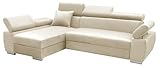 MEBLE-LUX - Ecksofa OTTO, Eckcouch mit Schlaffunktion, Federkern, Verstellbare Kopfstützen, Einfacher Klappmechanismus, Bettfunktion, Zusätzlicher Stauraum, Plüsch Beige, Links